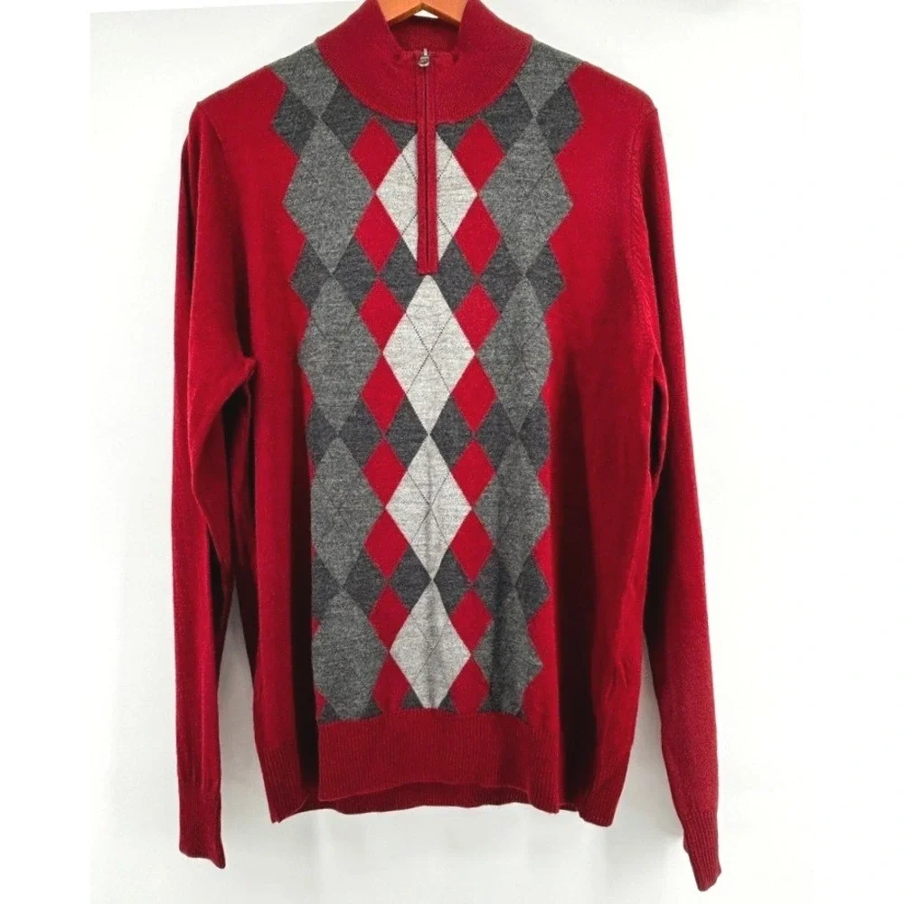 NEW Apt 9 Men's Argyle Merino Blend Sweater Big & Tall XL 1/4 Zip Mockneck
